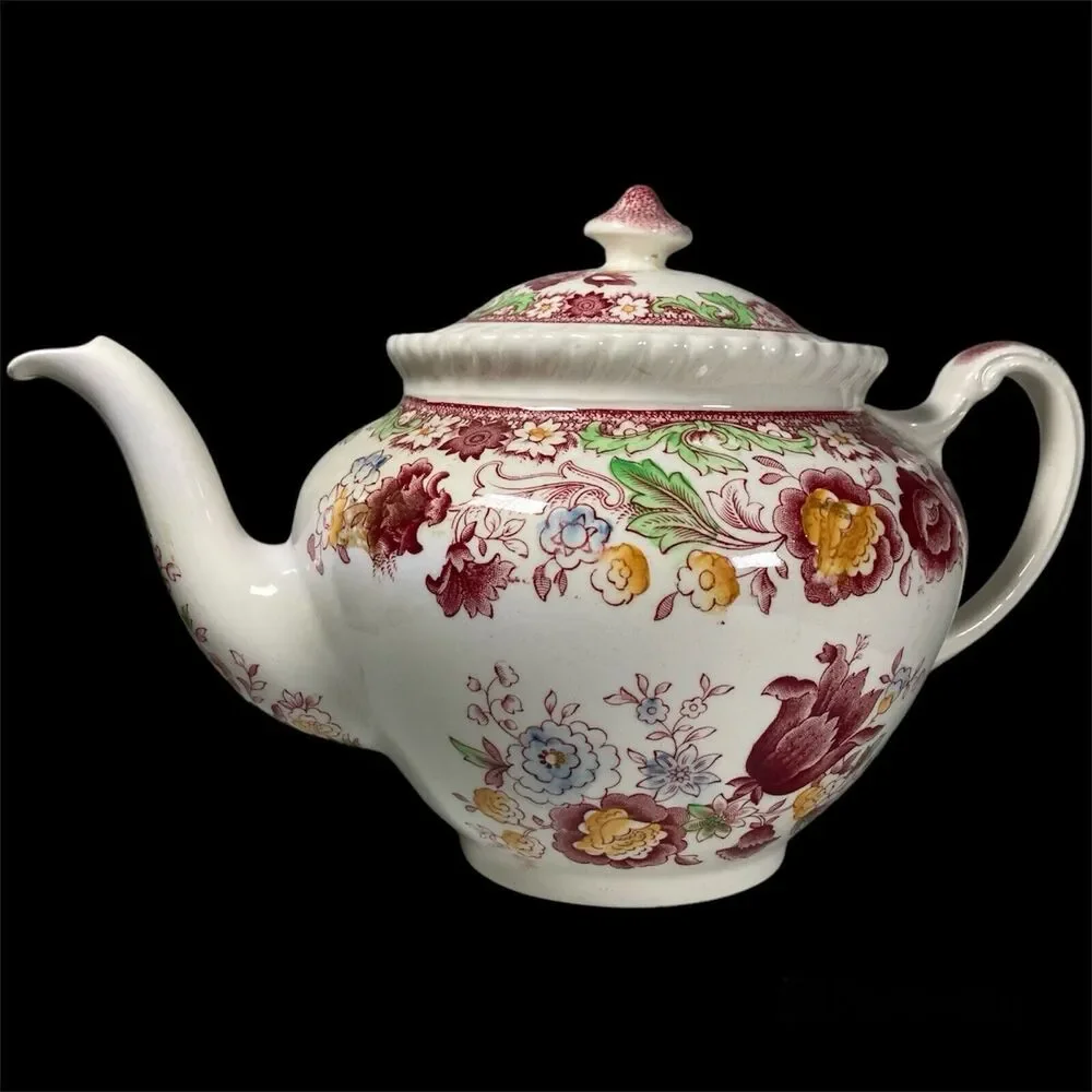 Johnson Brothers Winchester Teapot & Lid Pink (Rope Edge) England Floral 5 Cup